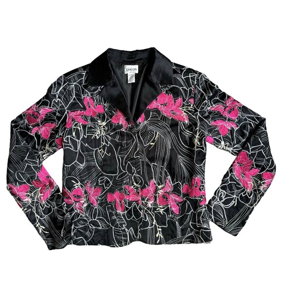 2/$18 SALE! Chicos Blazer Womens Size S Embroidered Jacket Silk Cottagecore - Picture 1 of 7